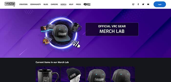 Beautiful photo of the VRChat merch website
